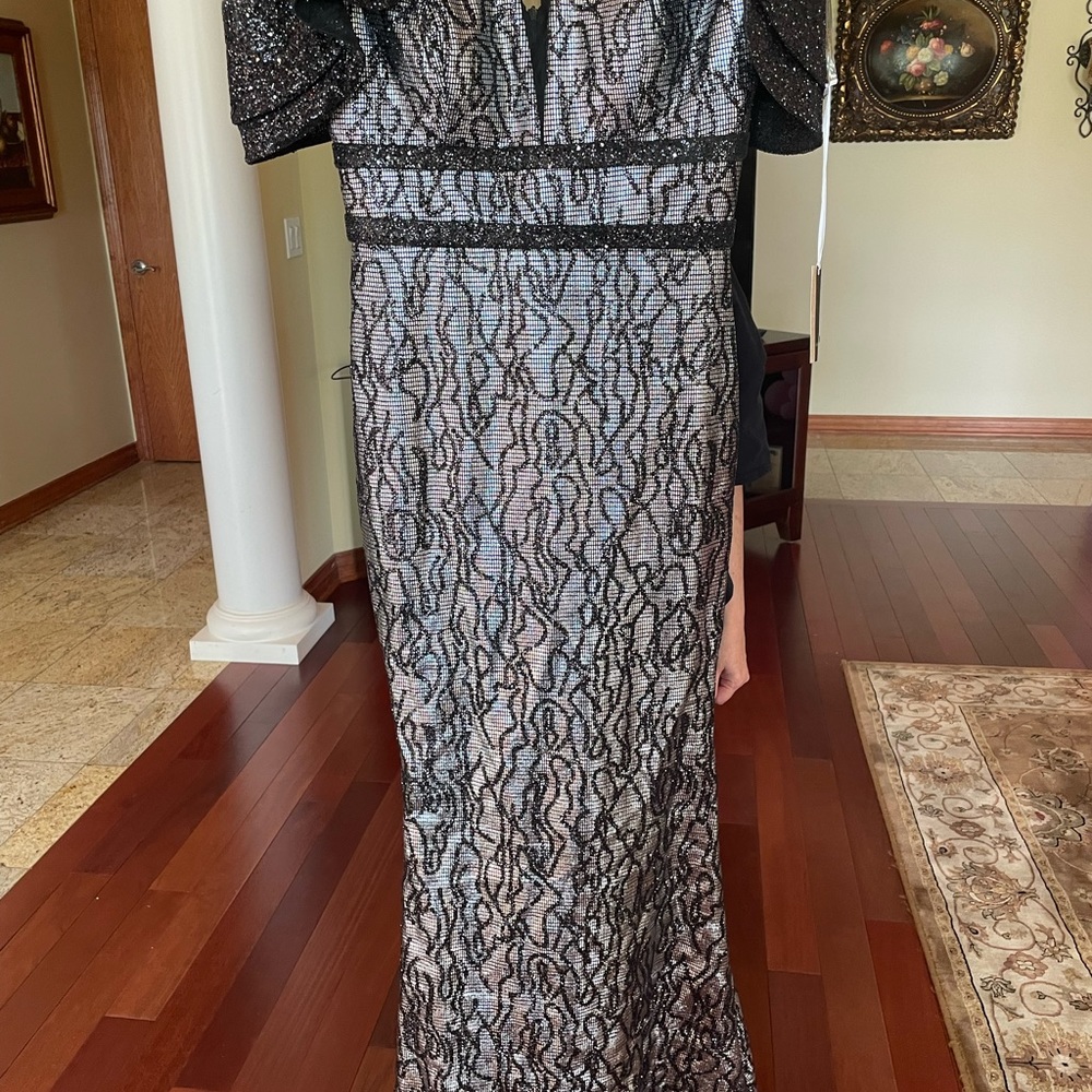 Black and gray sequins gown brand new with tags